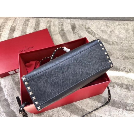 Valentino Black Medium Rockstud Top Handle Bag