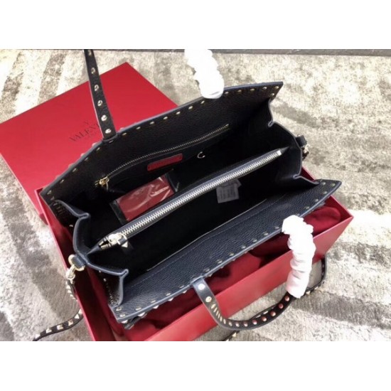 Valentino Black Medium Rockstud Top Handle Bag