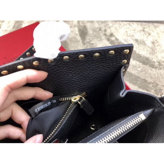 Valentino Black Medium Rockstud Top Handle Bag