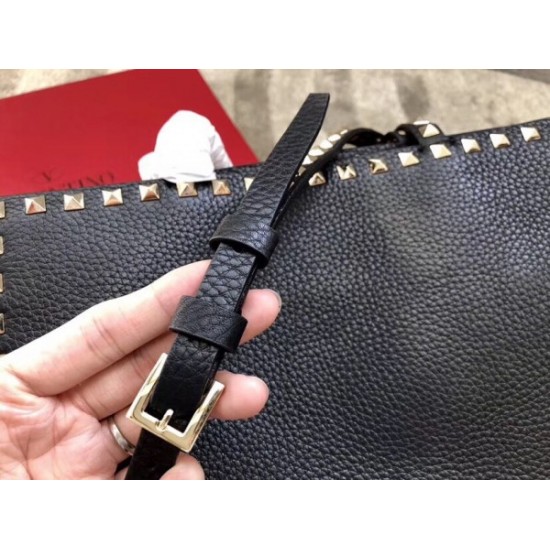 Valentino Black Medium Rockstud Top Handle Bag