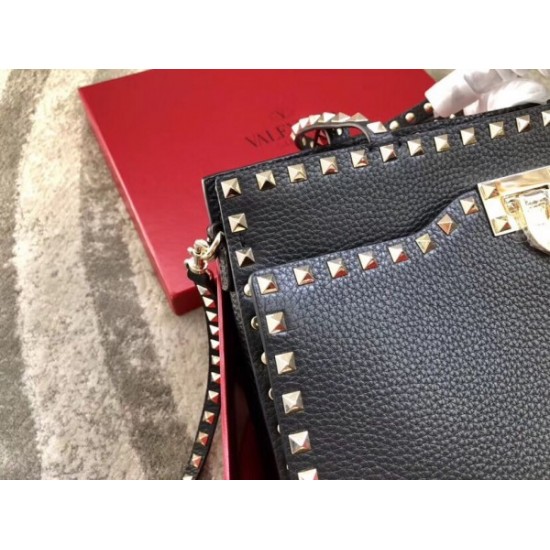 Valentino Black Medium Rockstud Top Handle Bag