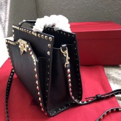 Valentino Black Small Rockstud Top Handle Bag