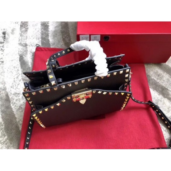 Valentino Black Small Rockstud Top Handle Bag