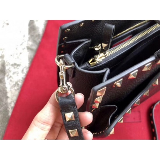 Valentino Black Small Rockstud Top Handle Bag