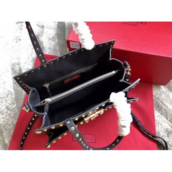 Valentino Black Small Rockstud Top Handle Bag