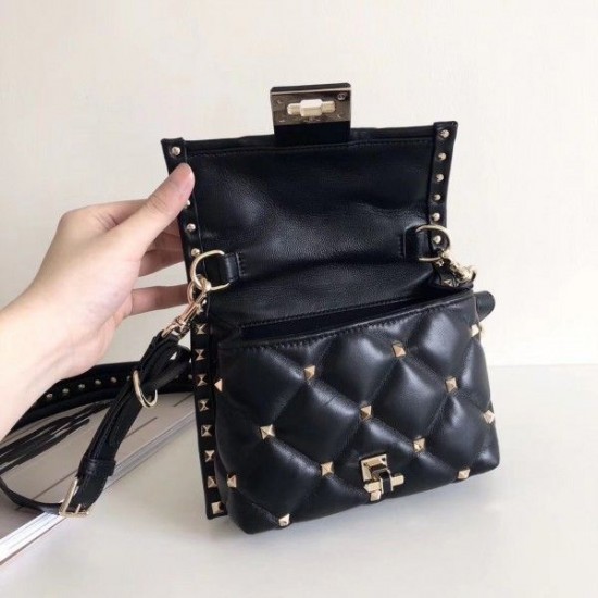 Valentino Candystud Mini Handbag In Black Lambskin