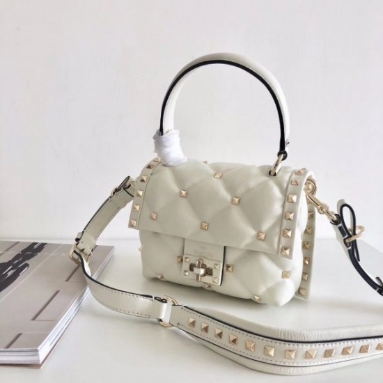 Valentino Candystud Mini Handbag In White Lambskin