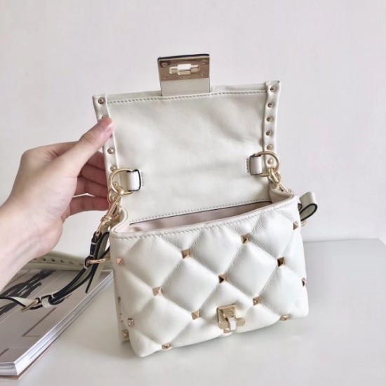 Valentino Candystud Mini Handbag In White Lambskin