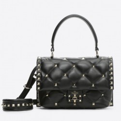 Valentino Garavani Black Quilted Candystud Top Handle Bag