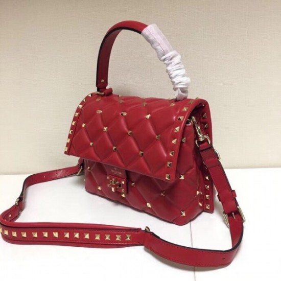 Valentino Garavani Red Quilted Candystud Top Handle Bag