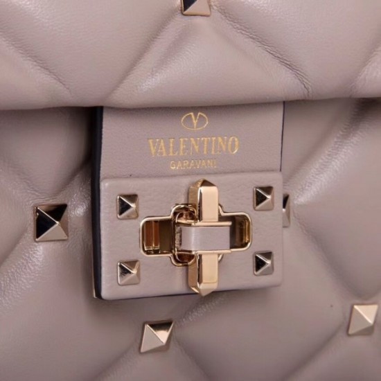 Valentino Light Grey Quilted Candystud Top Handle Bag