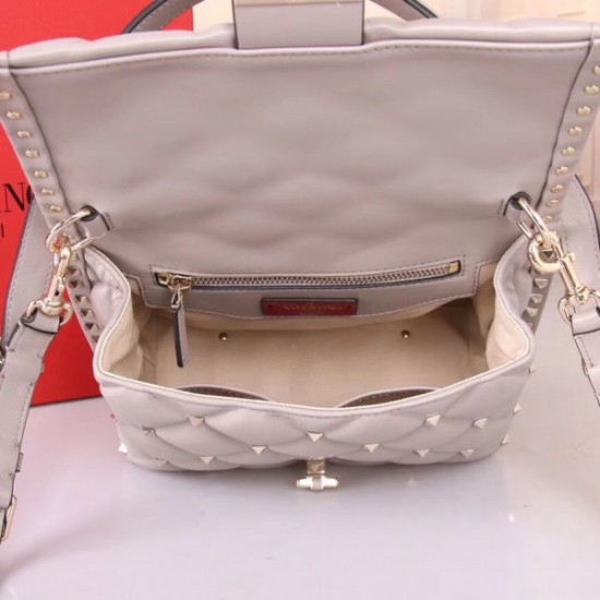 Valentino Light Grey Quilted Candystud Top Handle Bag