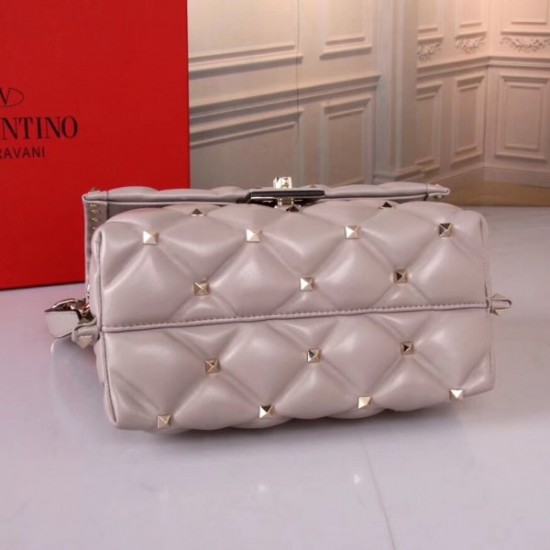 Valentino Light Grey Quilted Candystud Top Handle Bag