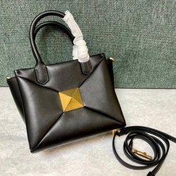 Valentino One Stud Top Handle Bag In Black Nappa Leather