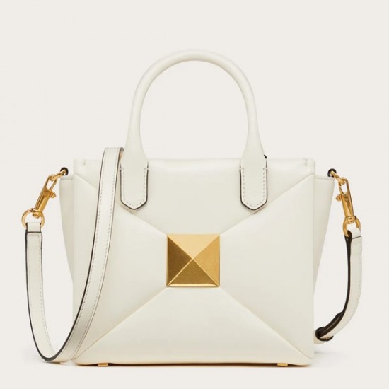 Valentino One Stud Top Handle Bag In White Nappa Leather