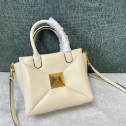 Valentino One Stud Top Handle Bag In White Nappa Leather