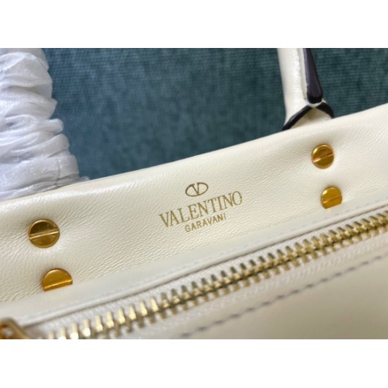 Valentino One Stud Top Handle Bag In White Nappa Leather