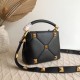 Valentino Small Roman Stud Top Handle Bag In Black Nappa