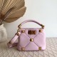 Valentino Small Roman Stud Top Handle Bag In Pink Nappa