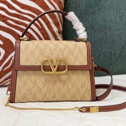 Valentino Small Vsling Handbag In Chevron Raffia