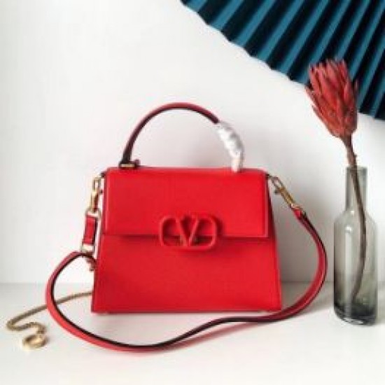 Valentino Small Vsling Handbag In Red Grainy Calfskin