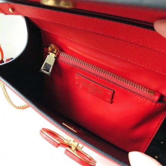 Valentino Small Vsling Handbag In Red Grainy Calfskin