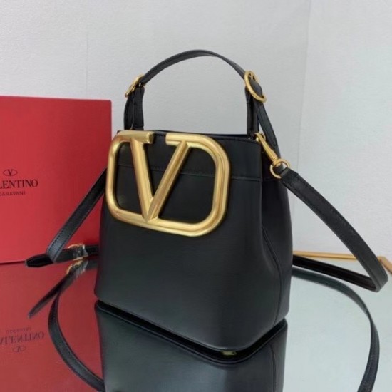 Valentino Supervee Top Handle Bag In Black Calfskin