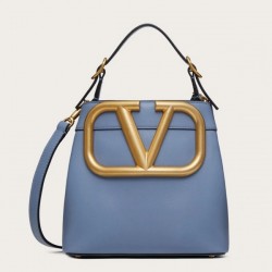 Valentino Supervee Top Handle Bag In Blue Calfskin