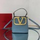 Valentino Supervee Top Handle Bag In Blue Calfskin