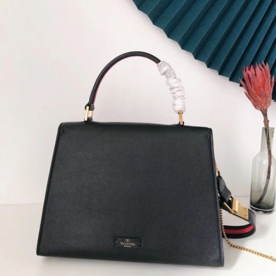 Valentino Vsling Handbag In Black Grainy Calfskin