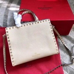 Valentino White Small Rockstud Top Handle Bag