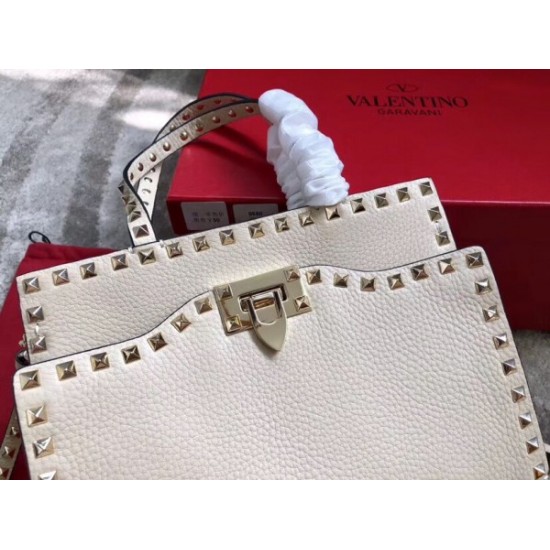 Valentino White Small Rockstud Top Handle Bag