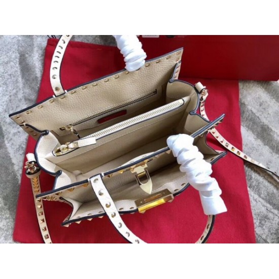 Valentino White Small Rockstud Top Handle Bag