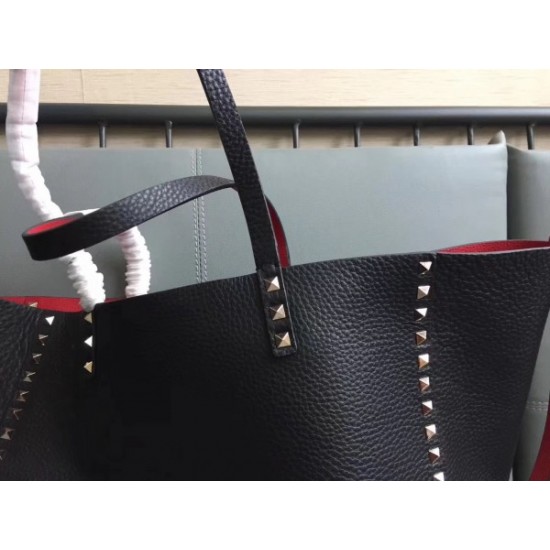 Valentino Black Rockstud Medium Reversible Tote