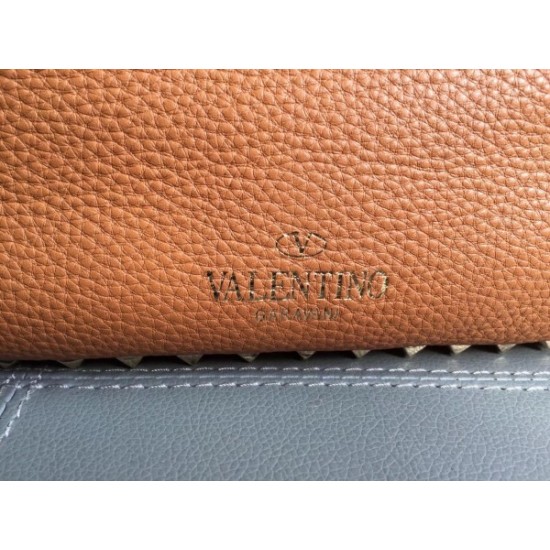 Valentino Medium Rockstud Tote Bag In Brown Grainy Calfskin