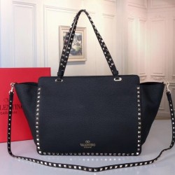 Valentino Medium Rockstud Tote In Black Grain Calfskin