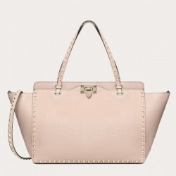 Valentino Medium Rockstud Tote In Poudre Grain Calfskin