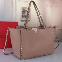 Valentino Medium Rockstud Tote In Poudre Grain Calfskin