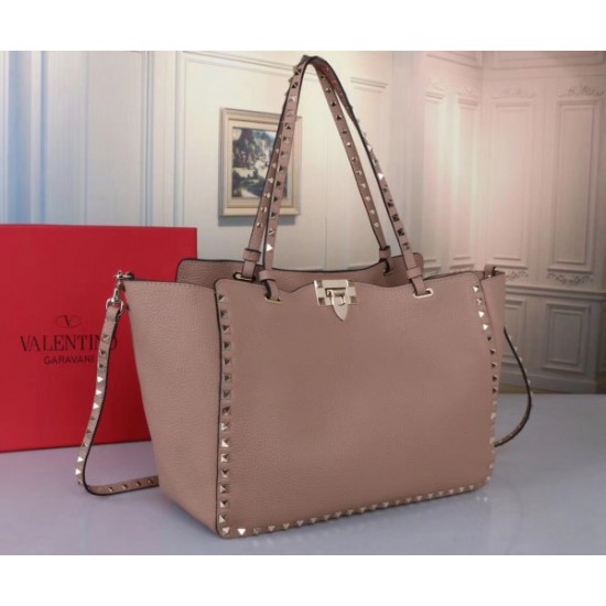 Valentino Medium Rockstud Tote In Poudre Grain Calfskin