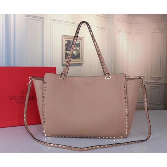 Valentino Medium Rockstud Tote In Poudre Grain Calfskin