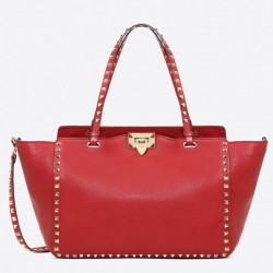 Valentino Medium Rockstud Tote In Red Grain Calfskin