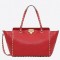 Valentino Medium Rockstud Tote In Red Grain Calfskin