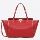 Valentino Medium Rockstud Tote In Red Grain Calfskin