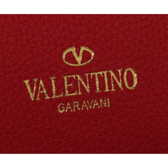 Valentino Medium Rockstud Tote In Red Grain Calfskin