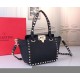 Valentino Mini Rockstud Tote In Black Grain Calfskin