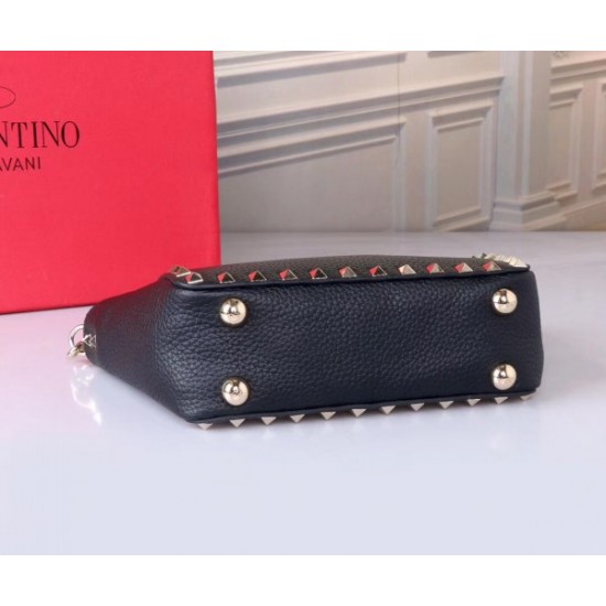 Valentino Mini Rockstud Tote In Black Grain Calfskin