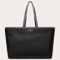 Valentino Rockstud Large Shopping Bag In Black Leather