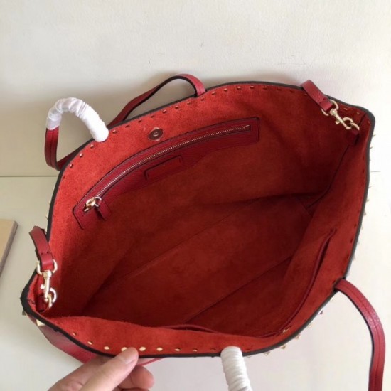 Valentino Rockstud Large Shopping Bag In Red Leather