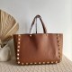 Valentino Roman Stud Tote Bag In Brown Grainy Calfskin