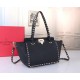 Valentino Small Rockstud Tote In Black Grain Calfskin